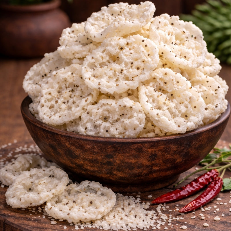 Biyyam Pindi Vadiyalu (Rice Flour Fryums – Andhra Style)