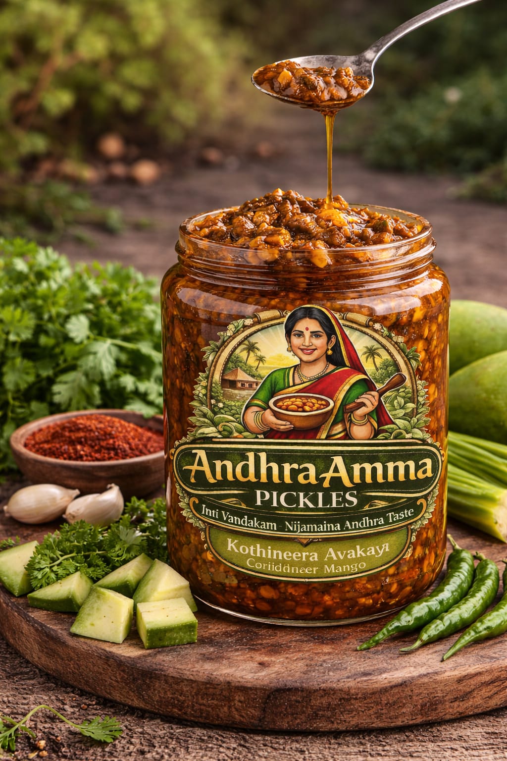 Kothimeera Avakaya Pickle (Coriander Mango – Andhra Style)