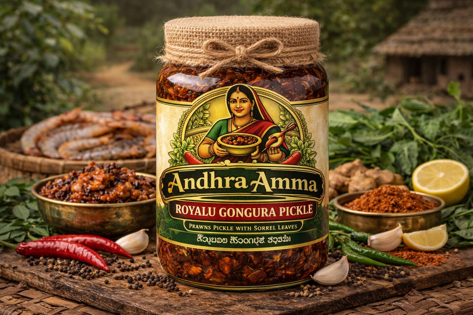 Royyalu Gongura Pickle (Prawns Gongura Pachadi)